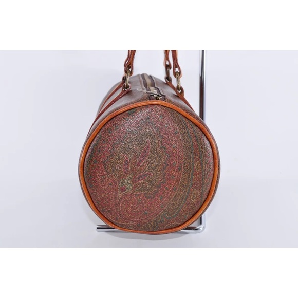 ETRO Paisley Mini Boston Bag PVC Leather Wine Red Brown Used Authentic EUC - Picture 4 of 12